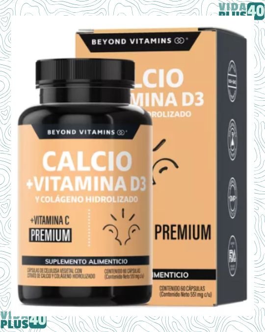 Beyond Vitamins | Calcio 1000 + Vitamina D3 | Potenciado Con Colágeno Hidrolizado Y Vitamina C | Caltrato 1000mg Con Cápsula Vegana Para Todas Las Dietas (60 Cápsulas)