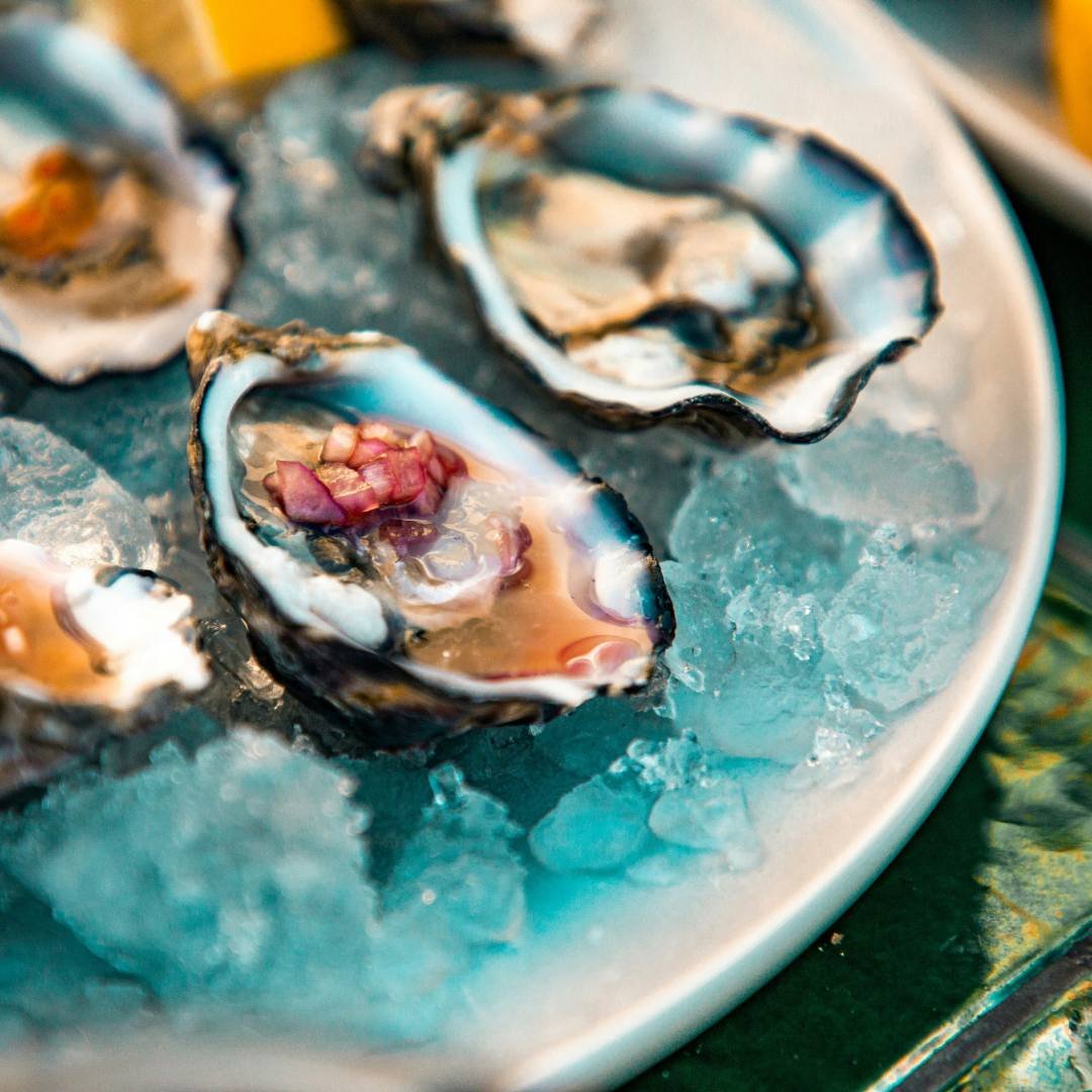Mariscos ostras y mejillones como fuente de cobre